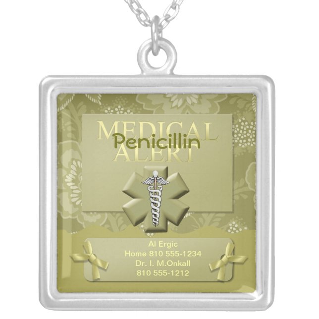 ☤Custom Medical Alert Silver Plated Necklace (Front)