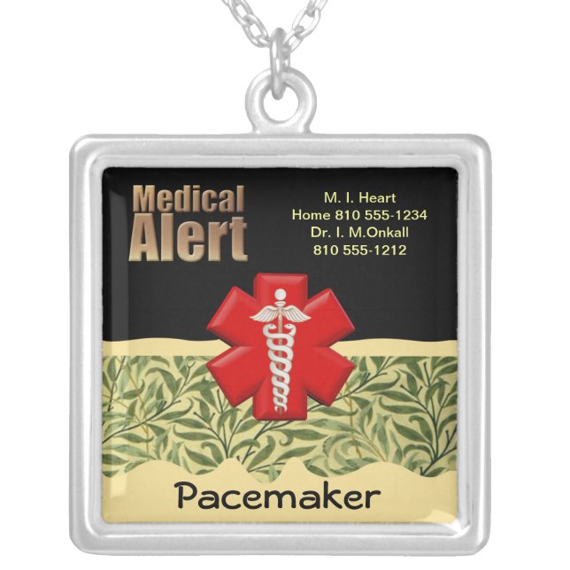 Custom Medical Alert Silver Plated Necklace (Front)