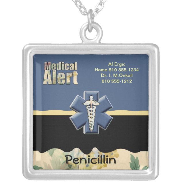 ☤Custom Medical Alert Silver Plated Necklace (Front)
