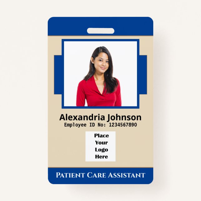 Custom Medical Employee Photo Logo Bar Code Card Badge (Front)