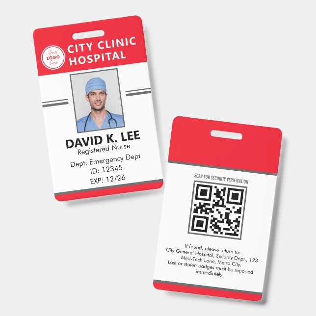 Custom Medical ID Badge | Registered Nurse RN RED (Front & Back)