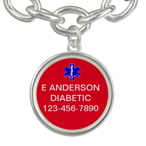 Custom Medical Identification Emergency Alert Charm Bracelet