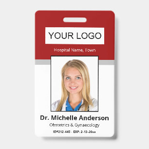 Custom Medical Professional Red Photo Identity Badge