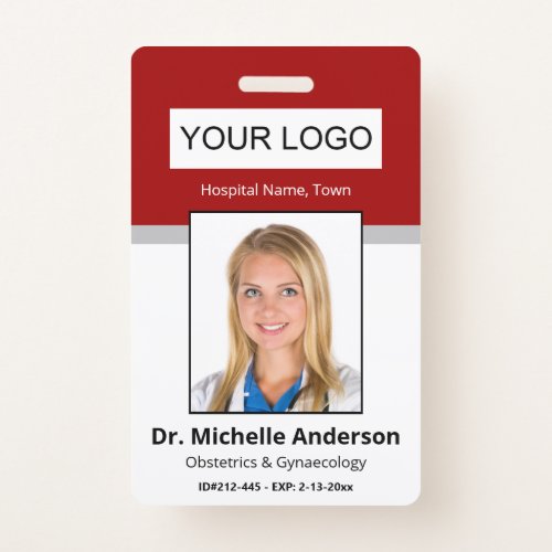 Custom Medical Professional Red Photo Identity Badge
