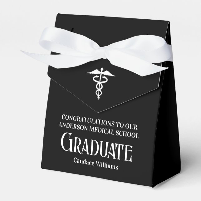 Custom Medical School Black White Graduation Party Favor Boxes (Front Side)
