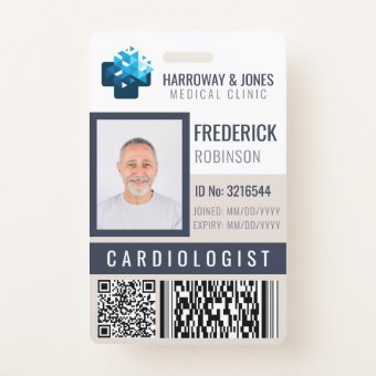 Custom Medical Staff Photo ID With QR & Barcode Badge | Zazzle