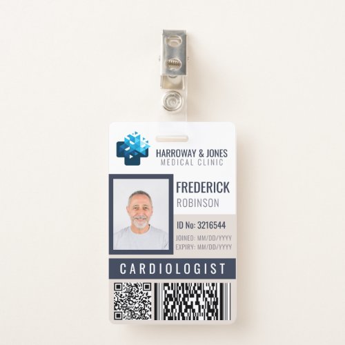 Custom Medical Staff Photo ID With QR  Barcode Badge