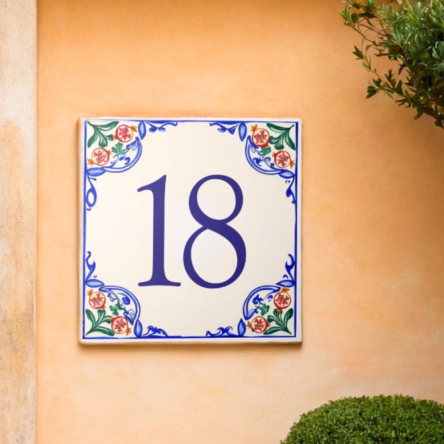 Custom Mediterranean House Number – Pomegranate Ceramic Tile (Creator Uploaded)