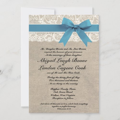 Custom Mediterranean Lace &amp; Burlap Wedding Invite