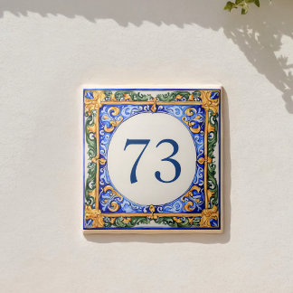 Custom Mediterranean Majolica Address Ceramic Tile