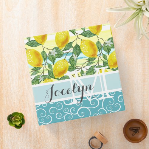 Custom Mediterranean Summer Lemon Fruit Pattern Binder