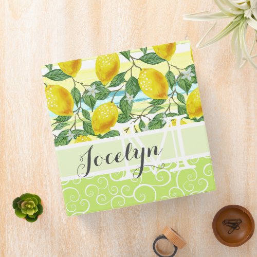 Custom Mediterranean Summer Lemon Fruit Pattern Binder