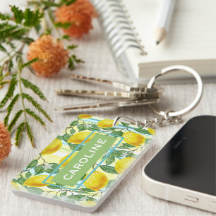 Custom Mediterranean Summer Lemon Fruit Pattern Keychain