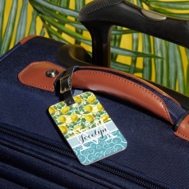 Custom Mediterranean Summer Lemon Fruit Pattern Luggage Tag (Front Insitu 1)