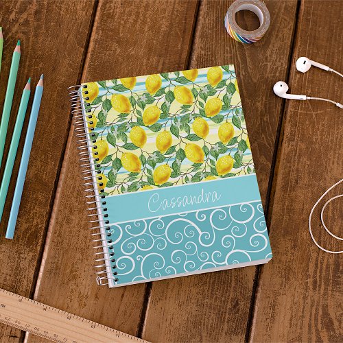 Custom Mediterranean Summer Lemon Fruit Pattern Notebook