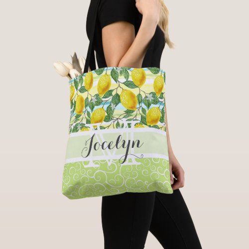 Custom Mediterranean Summer Lemon Fruit Pattern Tote Bag