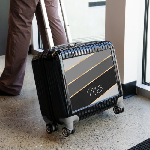 Custom Medium Light Gray Black Stripes Pattern Luggage