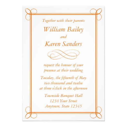 Custom Medium Orange Invitation - Scroll Design 5