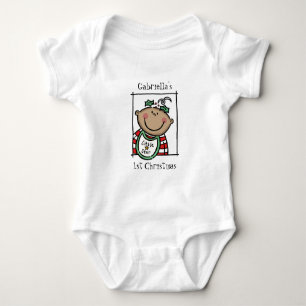 Custom Medium Skin Tone Baby Face 1st Christmas Bodysuit