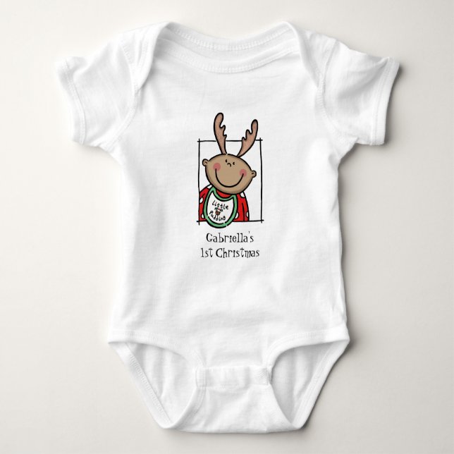 Custom Medium Skin Tone Baby's First Christmas Baby Bodysuit (Front)