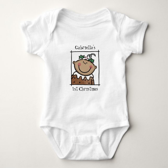 Custom Medium Skin Tone Baby's First Christmas Baby Bodysuit (Front)