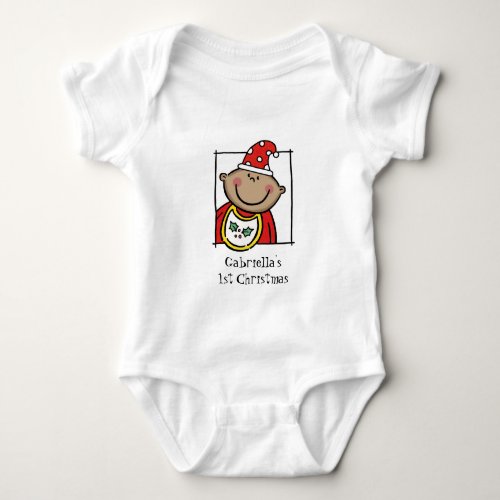 Custom Medium Skin Tone Babys First Christmas Baby Bodysuit