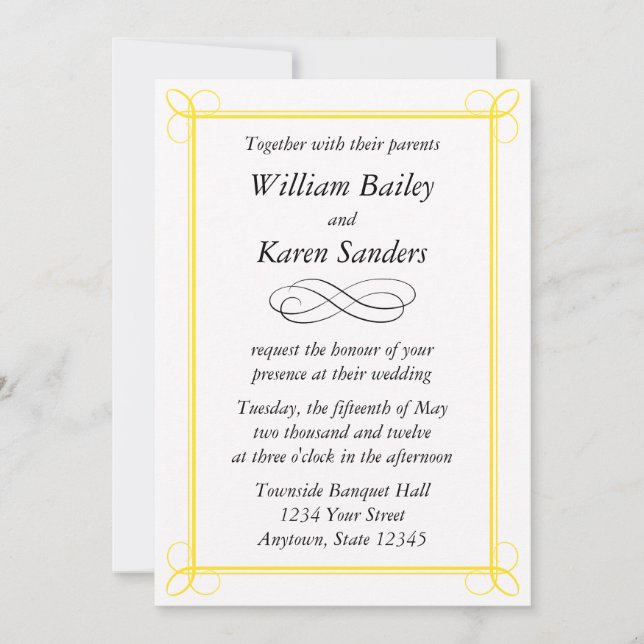 Custom Medium Yellow Invitation - Scroll Design (Front)