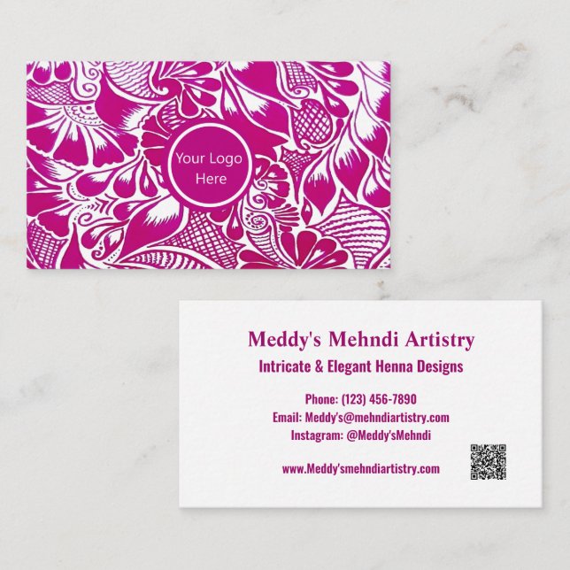 Custom Mehndi Artist Business Card with QR Code an (Front/Back)