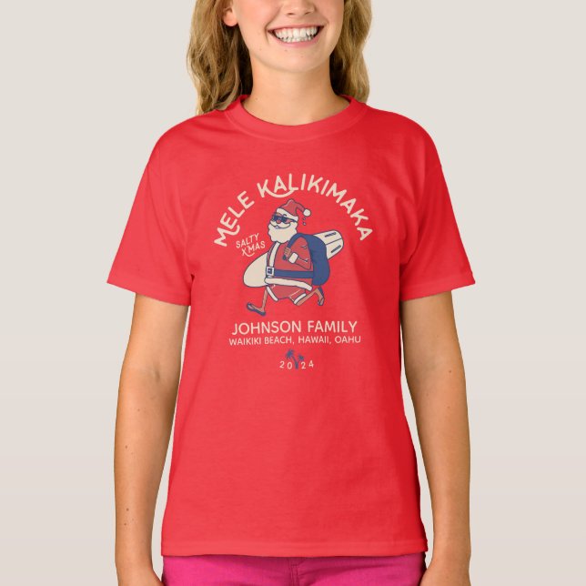Custom Mele Kalikimaka Santa Hawaiian Christmas  T-Shirt (Front)