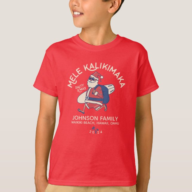 Custom Mele Kalikimaka Santa Hawaiian Christmas  T-Shirt (Front)