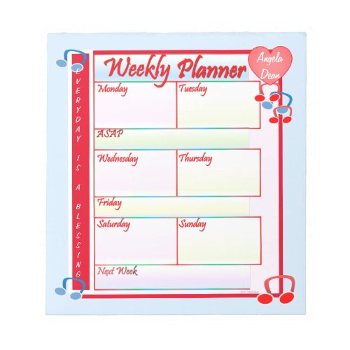 Custom Melody Weekly Planner Notepad