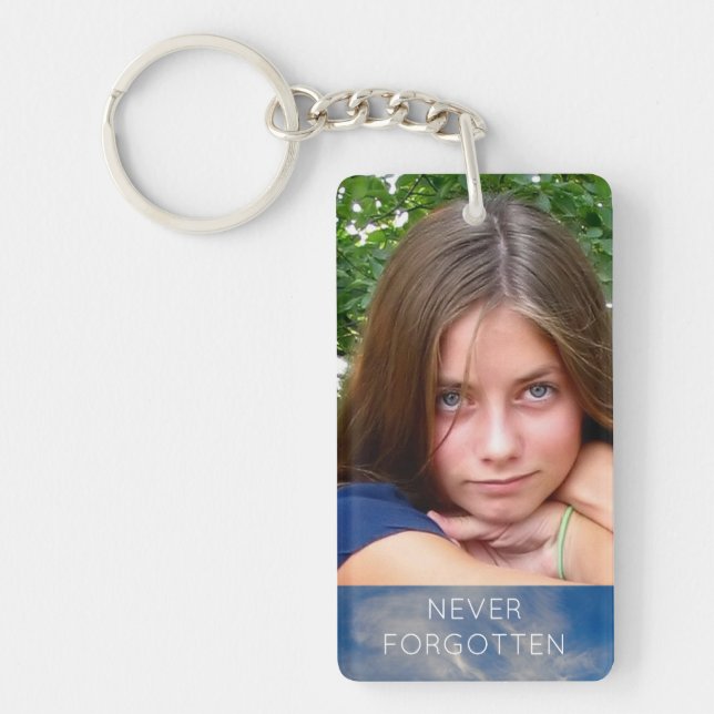 Custom Memorial Add Photo Quote Tribute Blue Sky Keychain (Front)