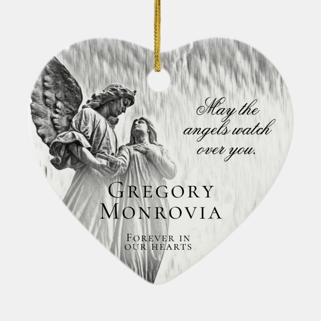 Custom Memorial Angel in Black and White Ceramic Ornament (Back)