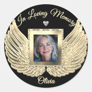 Custom Memorial Angel Wings Add Photo Classic Round Sticker