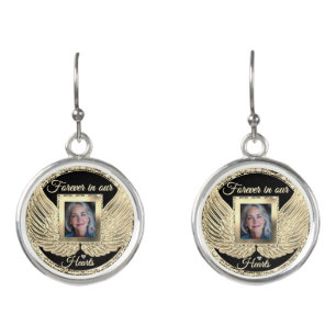 Custom Memorial Angel Wings Add Photo Earrings