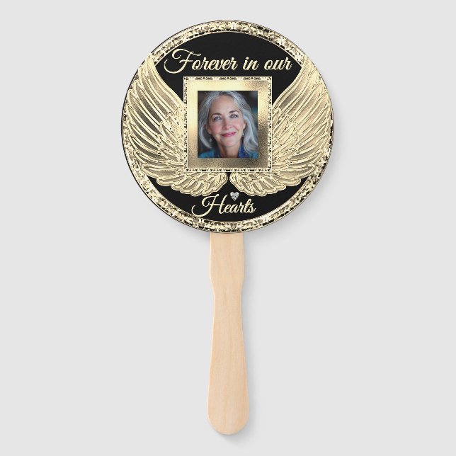 Custom Memorial Angel Wings Add Photo Hand Fan (Front)