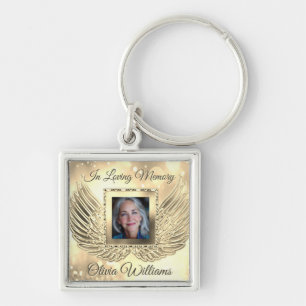 Custom Memorial Angel Wings Add Photo Keychain