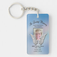 Custom Memorial Angel Wings Add Photo Keychain