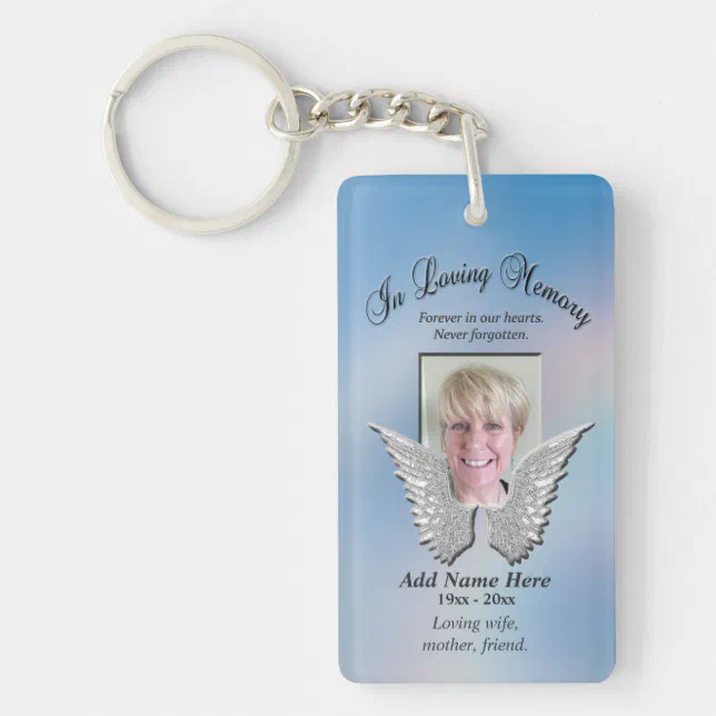 Custom Memorial Angel Wings Add Photo Keychain 