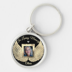 Custom Memorial Angel Wings Add Photo Keychain