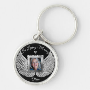 Custom Memorial Angel Wings Add Photo Keychain