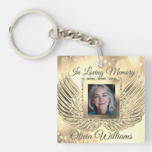 Custom Memorial Angel Wings Add Photo Keychain