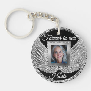 Custom Memorial Angel Wings Add Photo Keychain