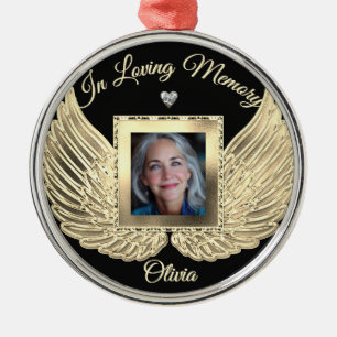 Custom Memorial Angel Wings Add Photo Metal Ornament
