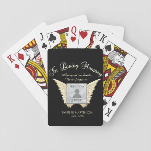 Custom Memorial Angel Wings Add Photo Playing Cards