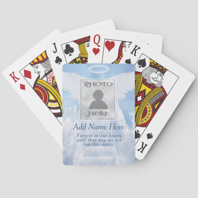 Custom Memorial Angel Wings Add Photo Playing Poker Cards (Back)