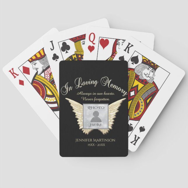 Custom Memorial Angel Wings Add Photo Poker Cards (Back)