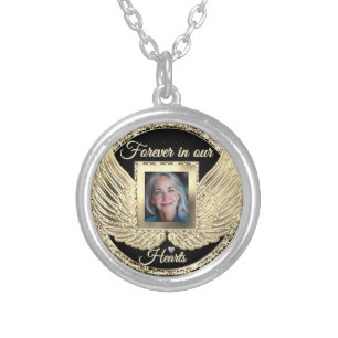 Custom Memorial Angel Wings Add Photo Silver Plated Necklace