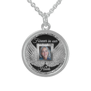 Custom Memorial Angel Wings Add Photo Sterling Silver Necklace
