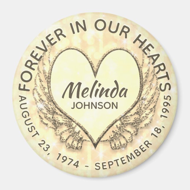 Custom Memorial | Angel Wings and Heart Magnet (Front)